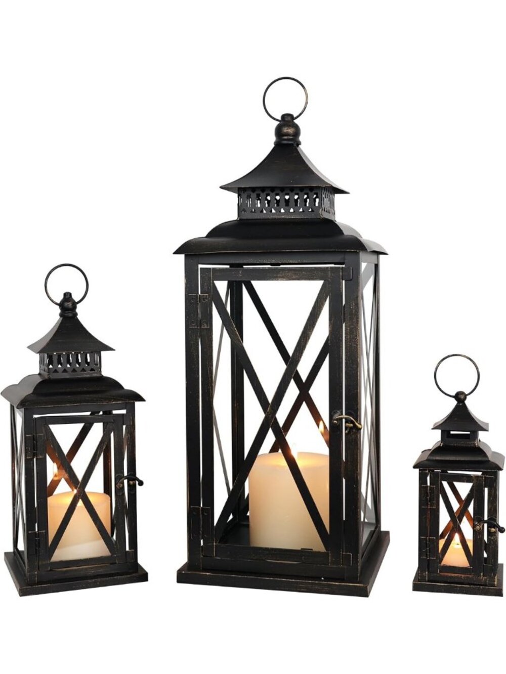 Set of 3 Vintage Metal Lanterns - Decorative Candle Holders for Indoor & Outdoor